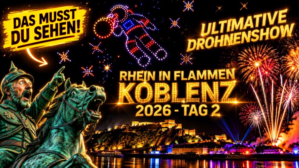 Rhein in Flammen 2026 in Koblenz: Zwei Drohnenshows über dem Deutschen Eck