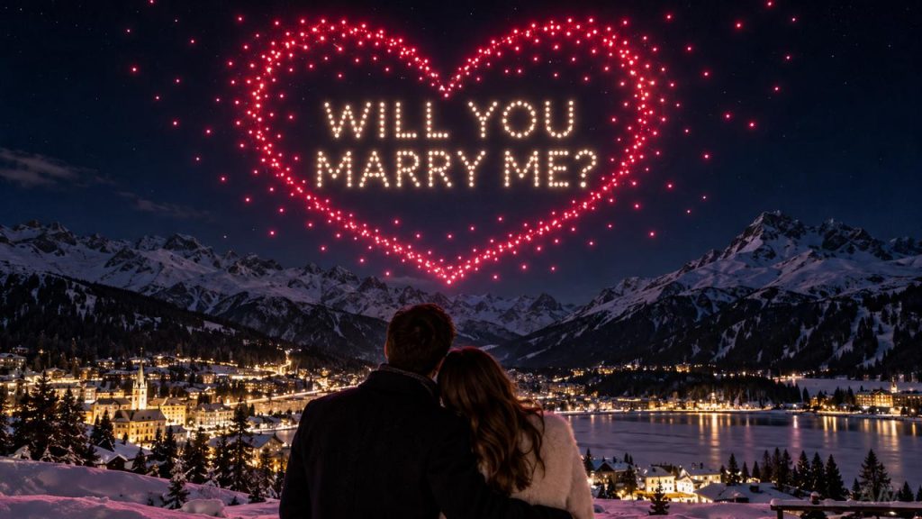 Drohnenshow Heiratsantrag in St. Moritz
